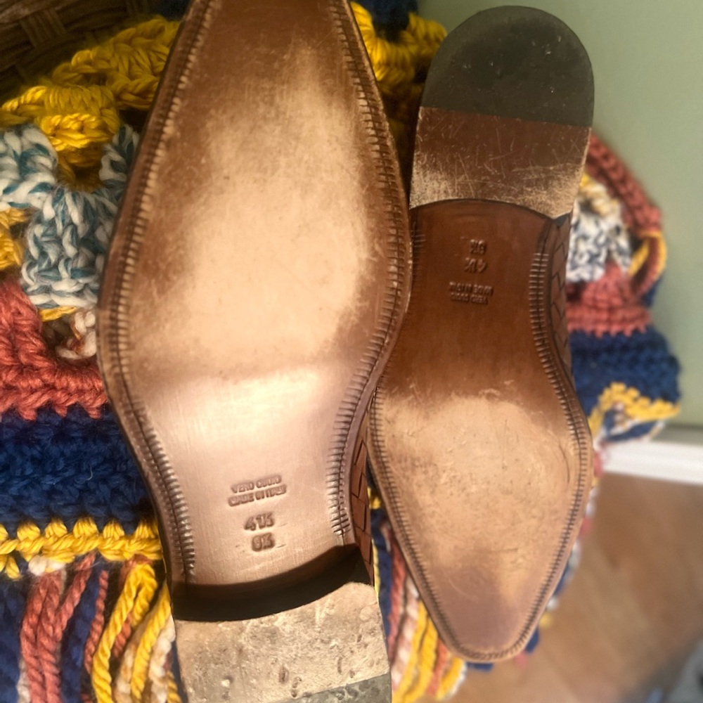 Men Brown Woven Leather Loafers with Tassels size 8 1/2 - Picture 4 of 16